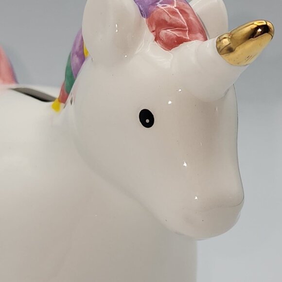 Custom Rainbow Unicorn Bank "Ashley" in Gold- White Ceramic Piggy Bank with Name - Picture 7 of 9